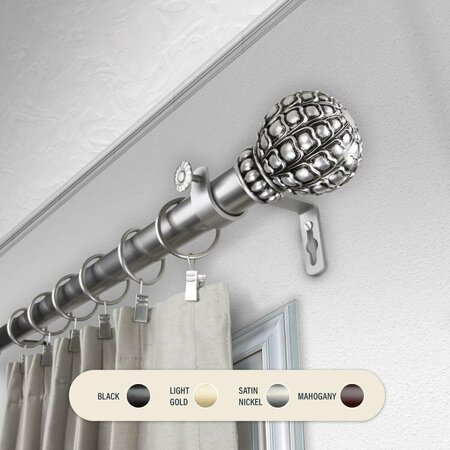 CENTRAL DESIGN 1 in. Velia Curtain Rod with 28 to 48 in. Extension, Satin Nickel 100-05-285